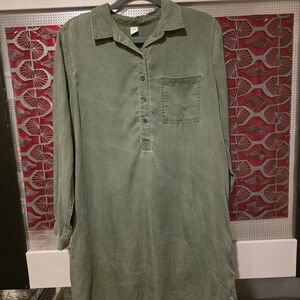 Old Navy Olive Button-Up Shirt Dress
